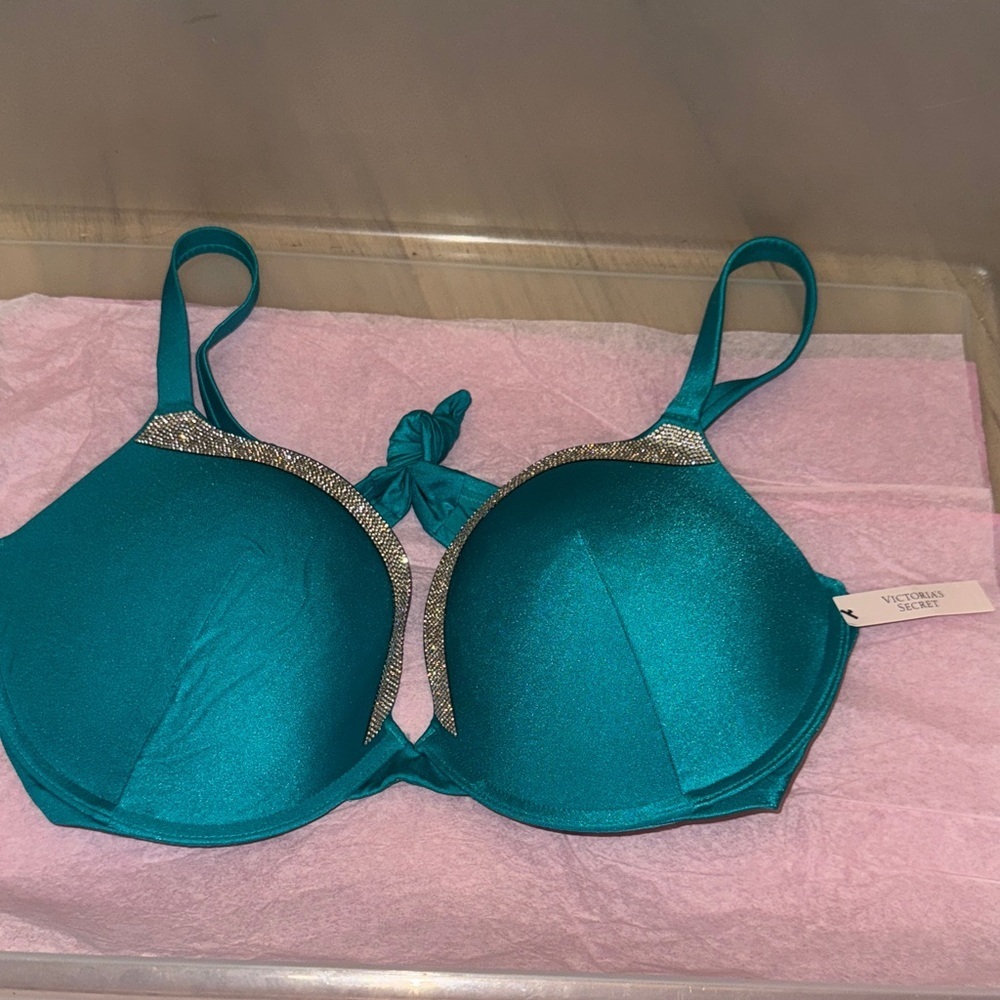 Victoria's Secret Teal Bra with Sparkling Silver Trim